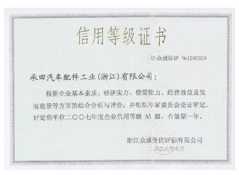 信(xin)用等級(ji)證書